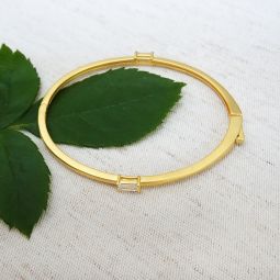 Thin Bangle with Baguette CZ, Matte Gold